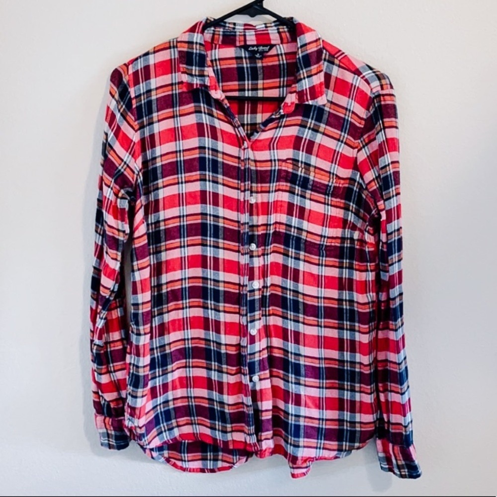 Lucky Brand Red Plaid Button Down Split Back Flannel